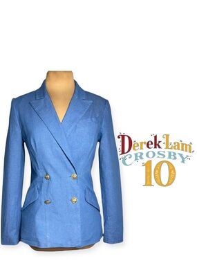 DEREK LAM 10 CROSBY
Rodeo Double-Breasted Stretch-Cotton Light Blue Denim Blazer
